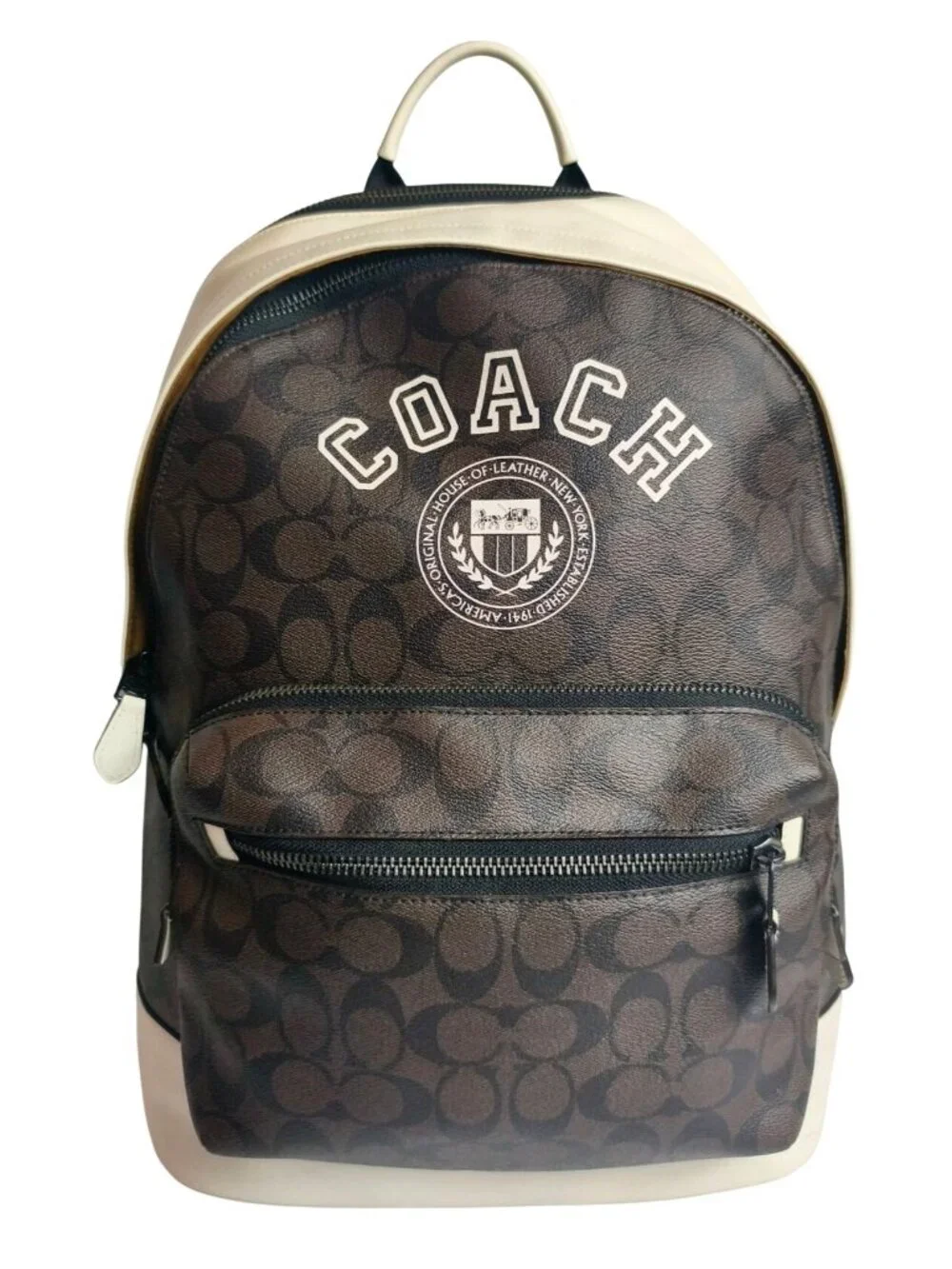 Coach West Backpack Signature Canvas Varsity Motif Leather Trim Limited Edition